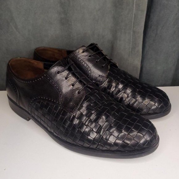 Meltonian Black Leather Dress Shoes Woven US Men's 10 Right Shoe Wide, Left M - Picture 8 of 8